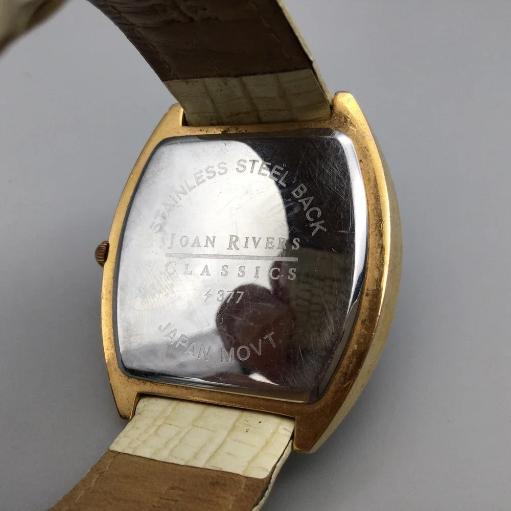 Joan Rivers Womens Watch 41mm Black Dial Gold Case White Leather 4377